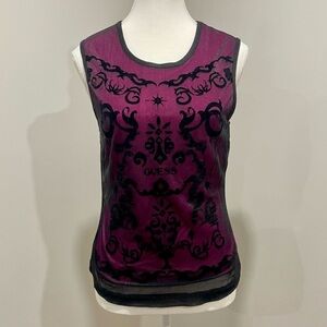 Vintage Y2K Guess Jeans Velvet Burnout Mesh Overlay Top Grunge Goth Whimsigoth